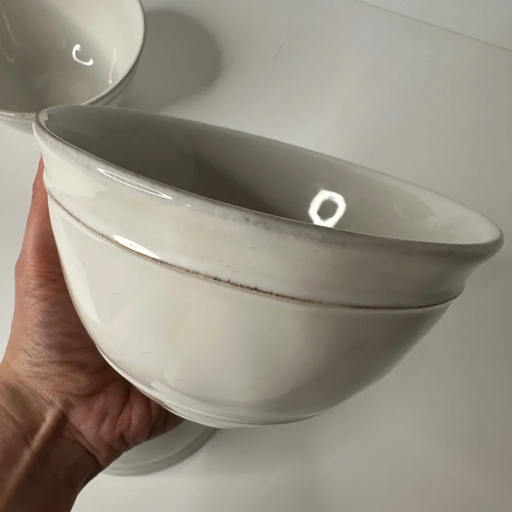 Set of 3 Pottery Barn Cambria Cereal Soup Bowls Stone Off White Portugal 6